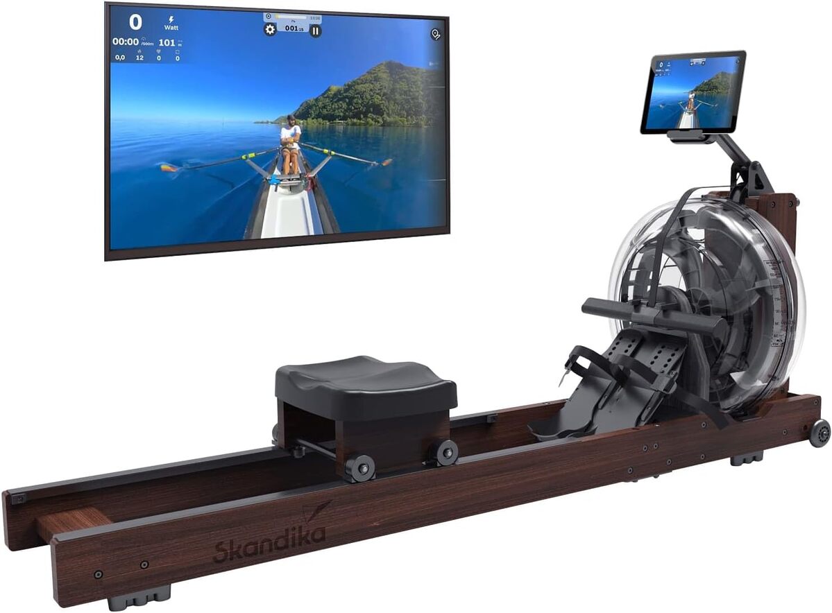 Test du rameur Skandika Lykke : bois sombre et réservoir à 90°