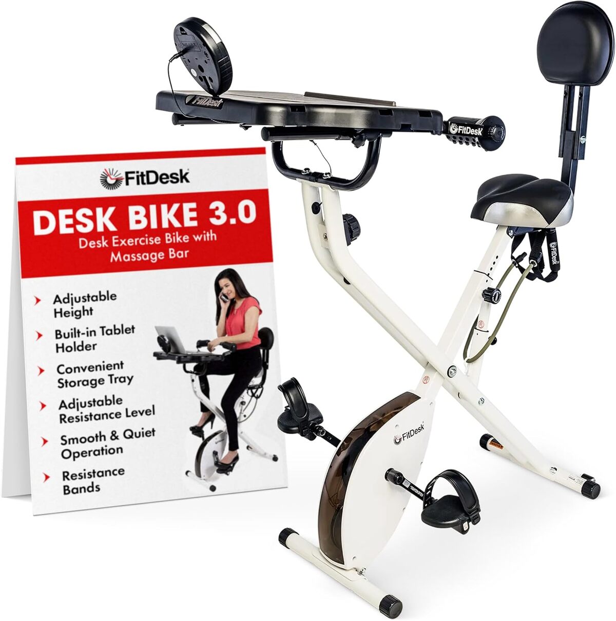 Test du vélo d'appartement de bureau Fitdesk 3.0 blanc, taille M