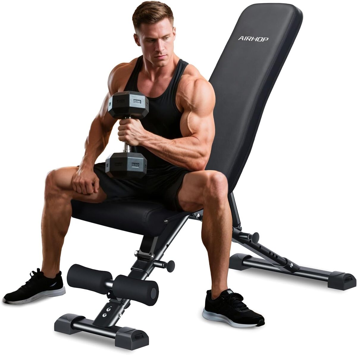 Test du banc de musculation réglable et pliable AIRHOP : multifonction et gain de place