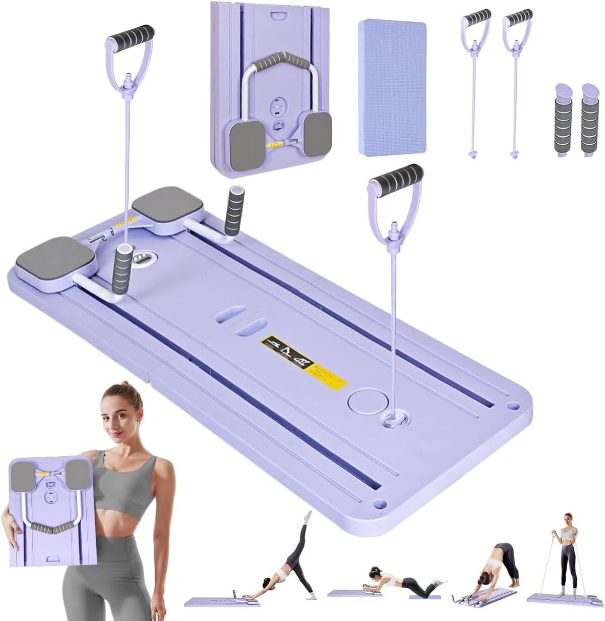 Kit Pilates 5 En 1 : Machine De Réformateur Avec Compteur LED, Rouleau Abdominal à Rebond Automatique Et Planche D’Exercice Multifonction Pour La Maison