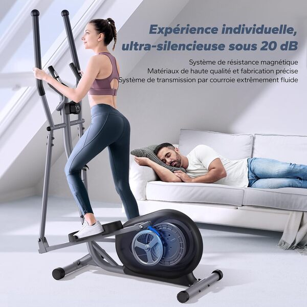 MERACH Vélo Elliptique pour la Maison, Ultra Silencieux Elliptique Compacts avec Résistance Magnétique à 16 Niveaux, Écran LCD, Capteur de Pouls, Application Exclusive MERACH, Capacité de charge 120KG