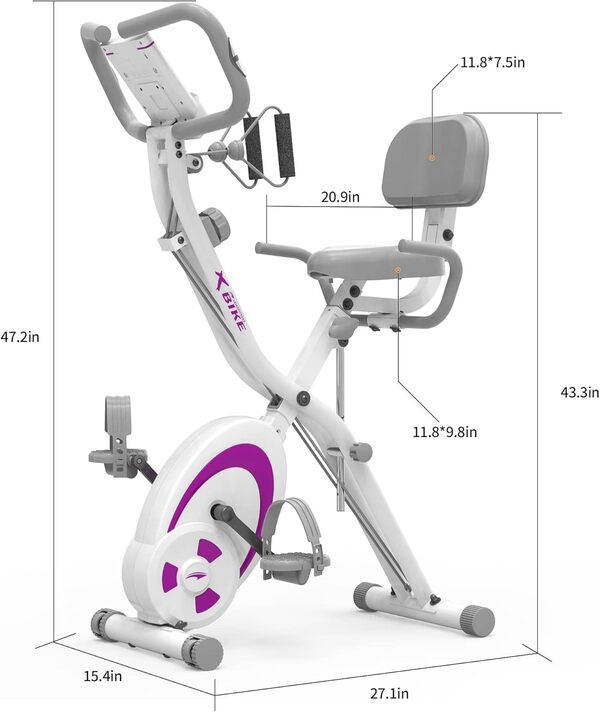 leikefitness Vélo stationnaire pliable couché avec bandes de résistance au bras, capteur de pouls, moniteur LCD et vélo d'intérieur facile à assembler 2280 (violet)