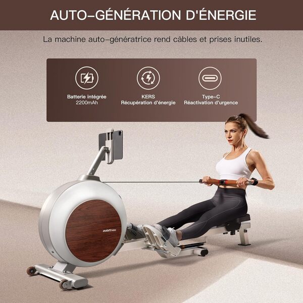 Rameur pour la Maison, Rameur Magnétique D'appartement avec 40 Niveaux de Résistance, Résistance de Pointe 45kg, Rameur Magnétique Silencieux avec Écran LED(Compatible avec Apple Watch & Application)