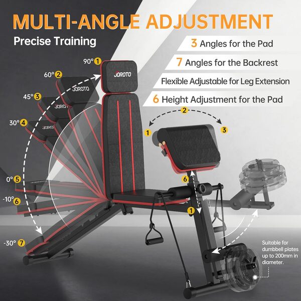 JOROTO Banc de Musculation Réglable, Banc de Musculation Pliable, Banc de Musculation 350KG Pour la Salle de Sport, Banc d'haltères Pour la Chaise Romaine