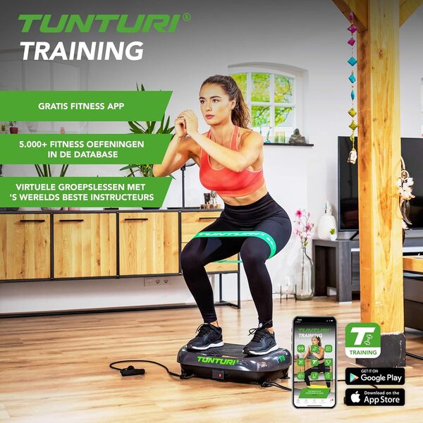 Tunturi Plateforme vibrante Cardio Fit V10 avec oscillations, 3 programmes, 30 vitesses, avec tabouret, télécommande et bandes d'entraînement