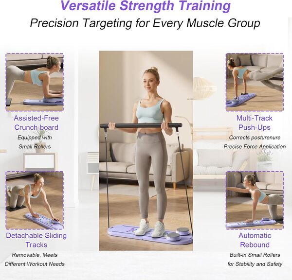 Réformateur Pilates 5 En 1 Pliable Avec Compteur LED - Rouleau Abdominal Rebond Automatique - Compact Pour Maison