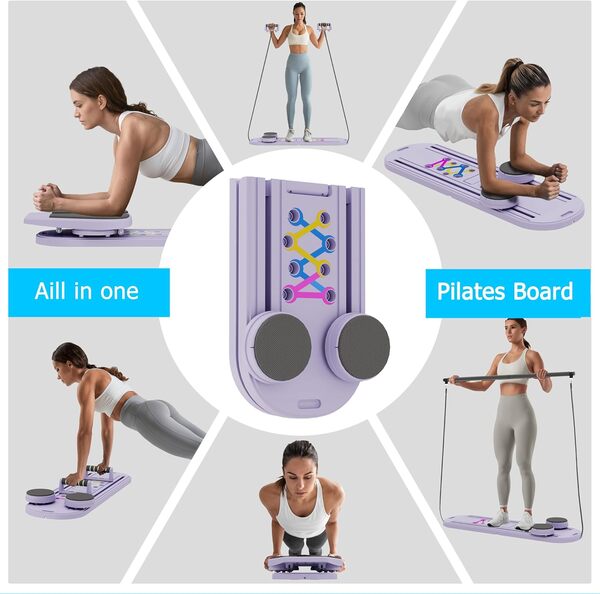 Gzooghome Planche de pilates 6 en 1, machine de réformateur de pilates pliable avec bandes de résistance et entraîneur d'abdominaux pour entraînement à domicile, planche de pilates portable pour femme