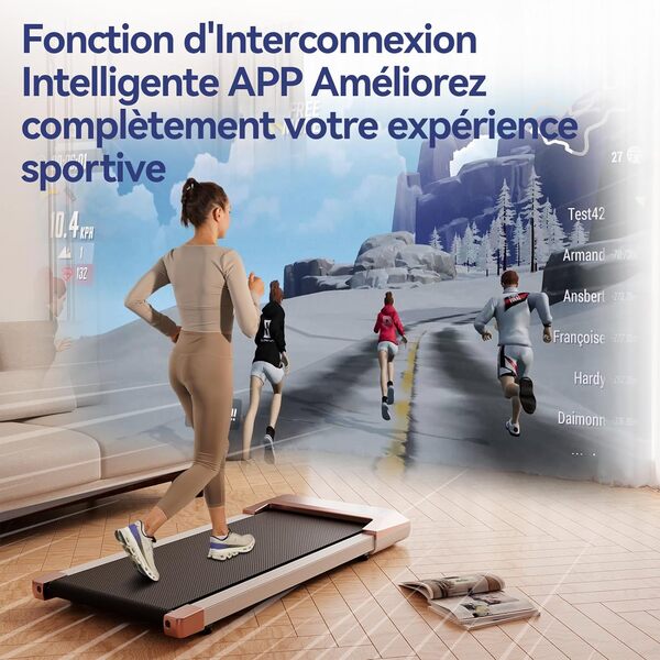 Tapis de Marche, Tapis de Course avec LCD Écarn, 2.5 HP Walking Pad avec APP &Télécommande，Charge Max 159 kg, avec Parcours d'Entraînement et Courses, 1-8km/h pour Domicile ou Bureau