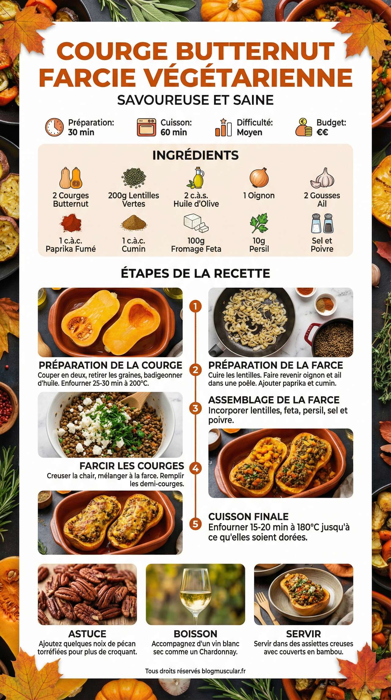 Fiche recette Courge Butternut Farcie V&eacute;g&eacute;tarienne : recette Savoureuse et Saine