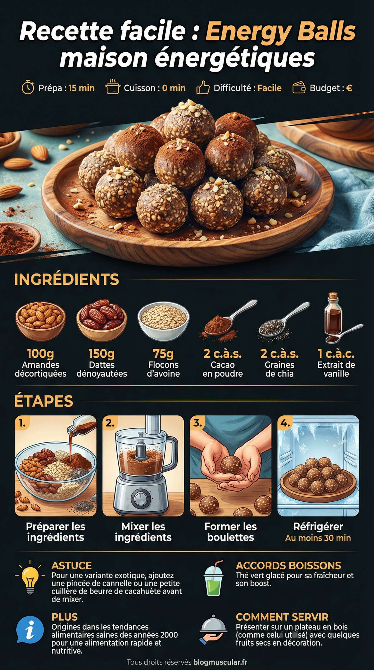 Fiche recette Recette facile : energy balls maison &eacute;nerg&eacute;tiques