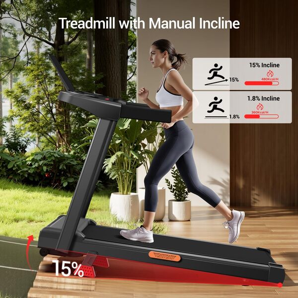 LONTEK Tapis de Course Pliable Inclinable 9%-15%,Tapis de Marche Inclinable 12KM/H,Treadmill Home avec Moteur 3,0 CV et Affichage LED, Charge Max.136KG