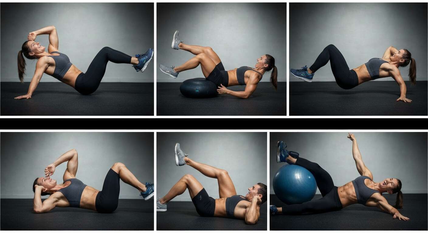 Variantes utiles selon l&rsquo;objectif : crunch oblique, jambe lev&eacute;e, reverse crunch, swiss ball
